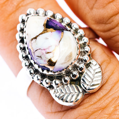 Purple Dahlia Turquoise Ring Size 8 (.925 Sterling Silver)