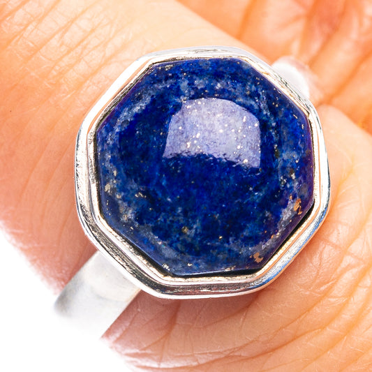 Lapis lazuli sterling silver ring with blue oval gemstone, size 8