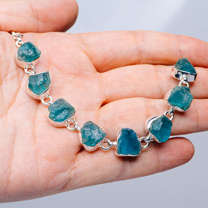 Raw Apatite Bracelet 7 to 8" (.925 Sterling Silver)