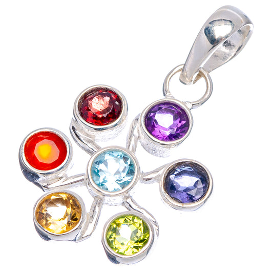 Sterling silver chakra pendant with red, purple, blue, green and yellow round stones