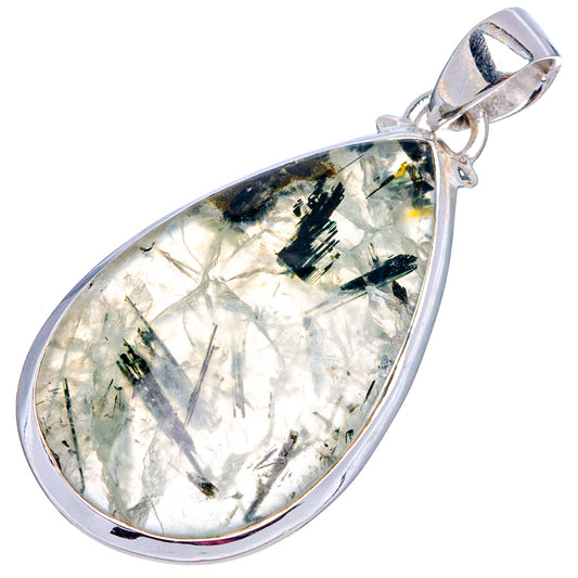Teardrop prehnite pendant in sterling silver, translucent stone with green speckles and inclusions
