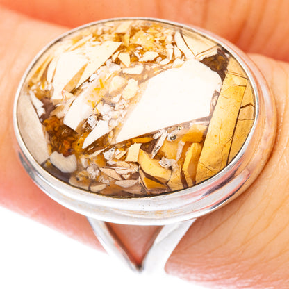 Sterling silver ring with yellow, brown, and white brecciated jasper inlaid center