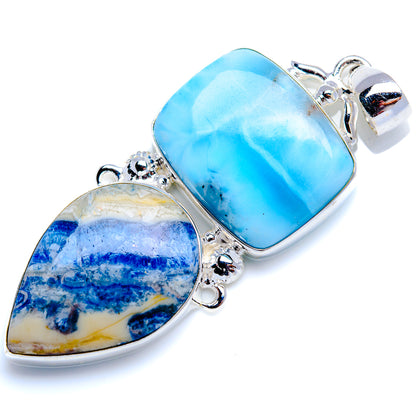 Blue Scheelite, Larimar 925 Sterling Silver Pendant 2 1/2" (925 Sterling Silver) PD38372