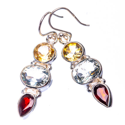 White Quartz, Citrine, Garnet Earrings 1 5/8" (925 Sterling Silver) E432269