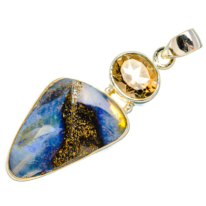Boulder Opal, Smoky Quartz Pendant 2" (925 Sterling Silver) PD37915