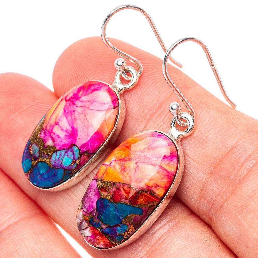 Marbled oval drop earrings in pink, orange, and blue/turquoise on sterling silver hooks