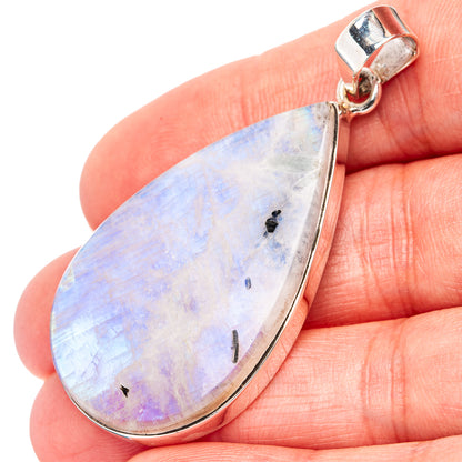 Rainbow moonstone pendant with teardrop bezel in .925 sterling silver