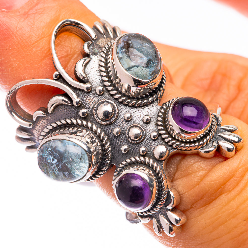 Large Aquamarine, Amethyst Ring Size 5.75 (925 Sterling Silver) R141068