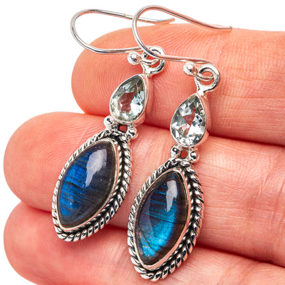 Labradorite Earrings 1 3/4" (.925 Sterling Silver)