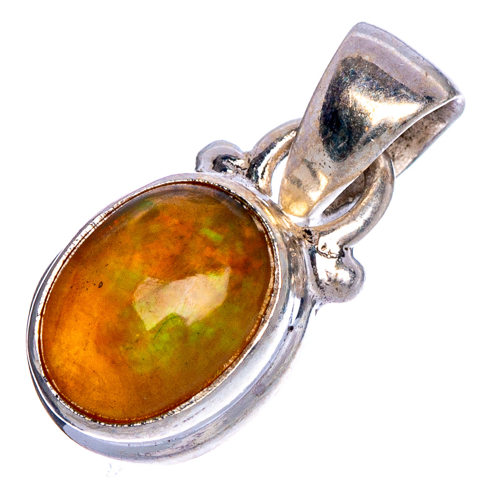 Oval Ethiopian opal pendant in 925 sterling silver with hinged bail and bezel frame