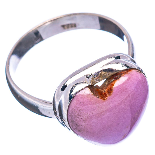 Sterling silver heart ring with pink cabochon, size 7.5, side view of band