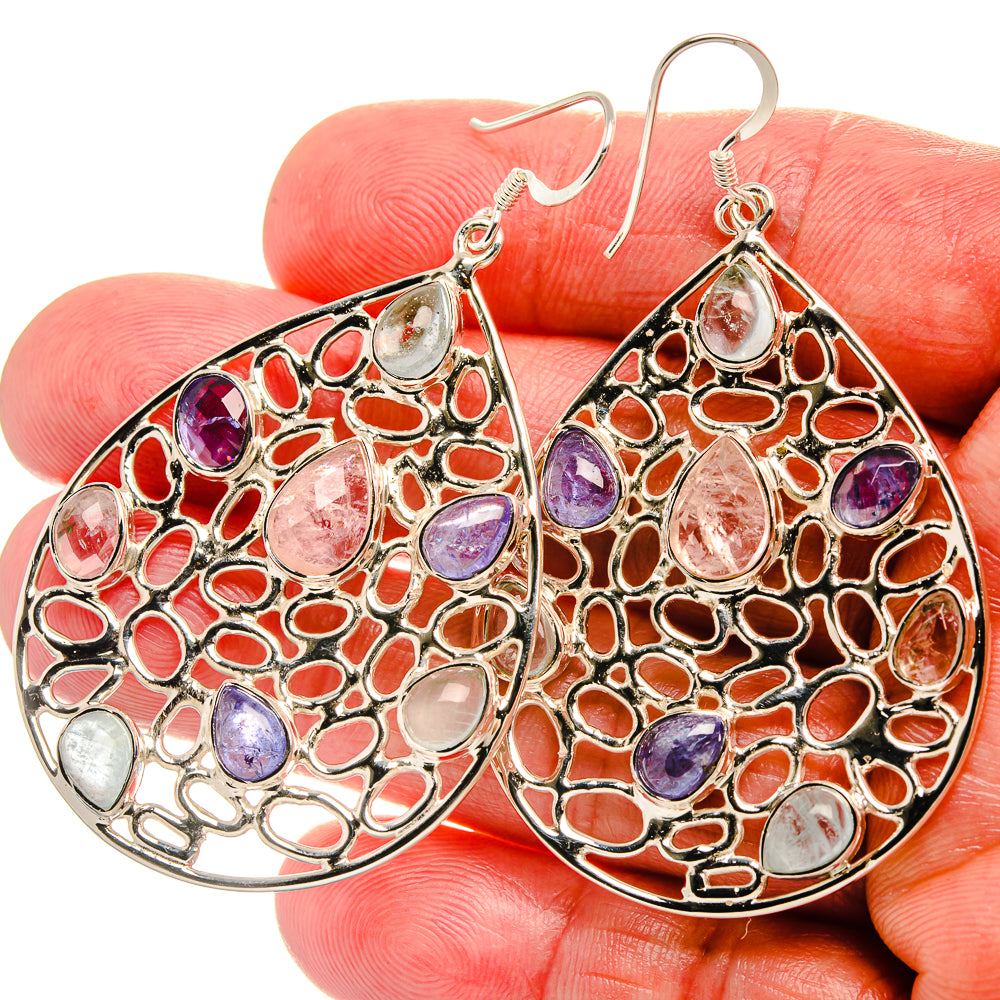 Signature Morganite, Tanzanite, Aquamarine 925 Sterling Silver Earrings 2 5/8" (925 Sterling Silver) EARR431951