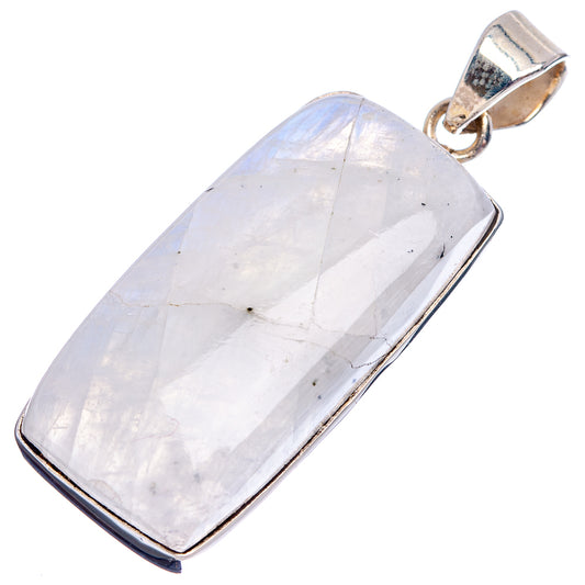 Rectangle rainbow moonstone pendant with sterling silver edge and top bail
