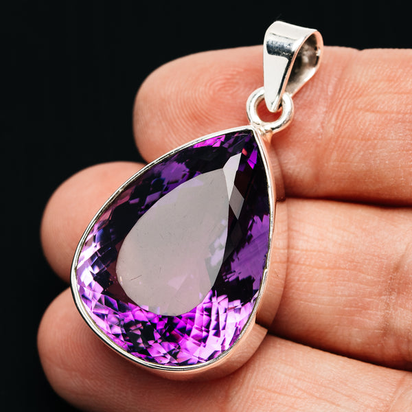 Premium 51.5ct Faceted Brazilian Amethyst Pendant 1 5/8" (.925 Sterling Silver)