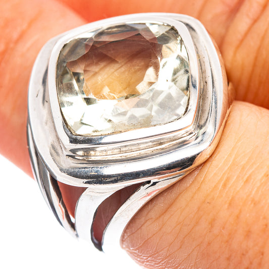 Sterling silver green amethyst ring, size 6.5, faceted oval gemstone in raised bezel