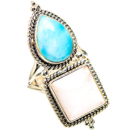 Large Rose Quartz, Larimar Ring Size 8 (925 Sterling Silver) RING139094