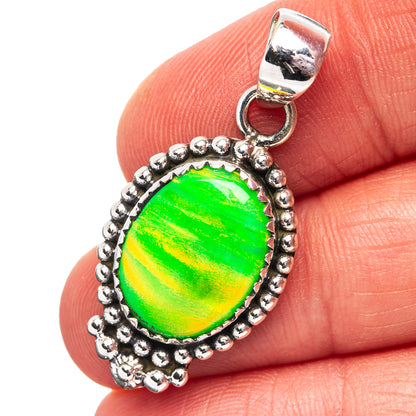 Green Aurora Opal Pendant 1 3/8" (.925 Sterling Silver)