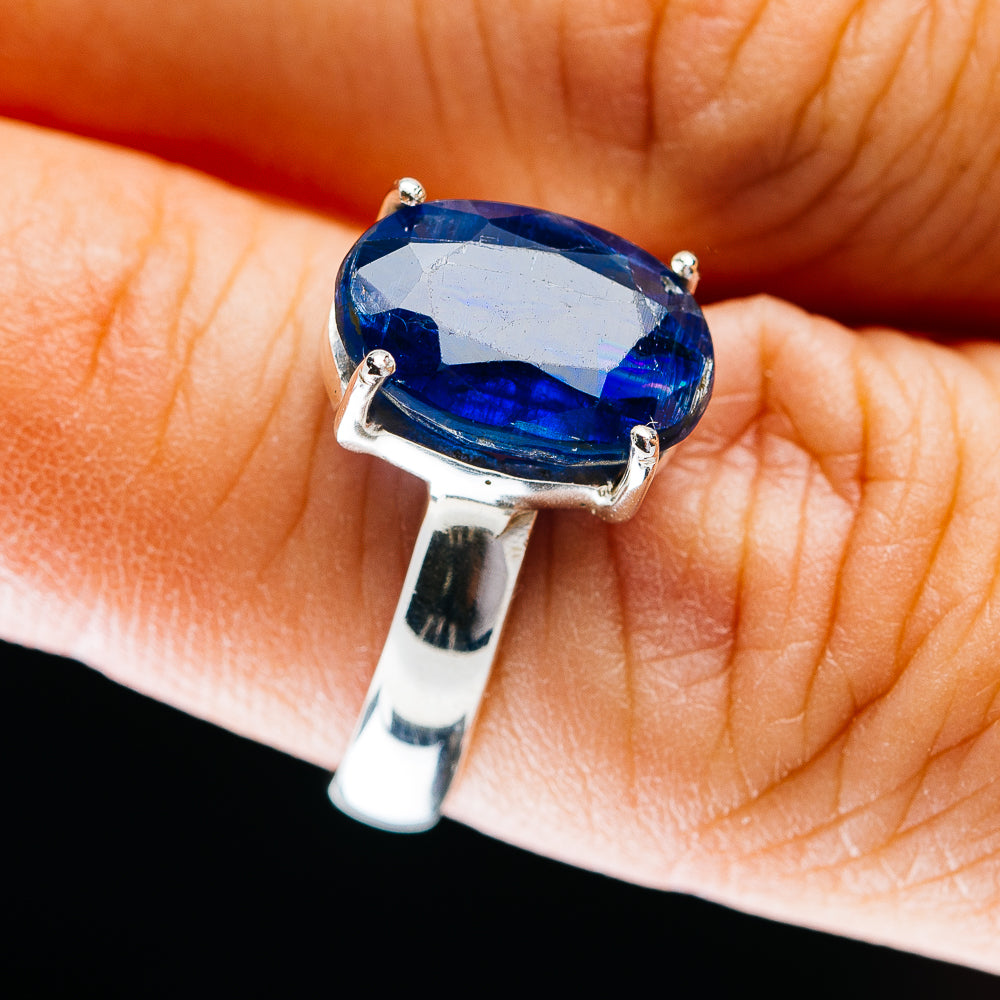 6.41ct Faceted Kyanite Ring Size 7 Adjustable (.925 Sterling Silver)
