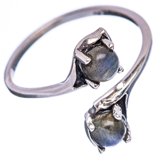Sterling silver labradorite ring, oval stones in prong settings on slim band