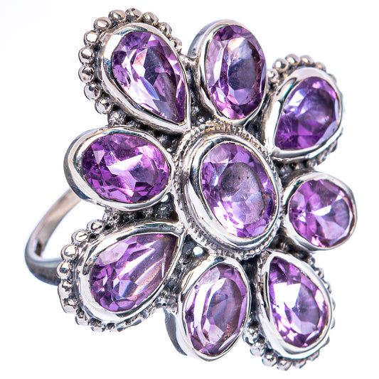Faceted Amethyst Large Flower Ring Size 8.25 (925 Sterling Silver) R3407