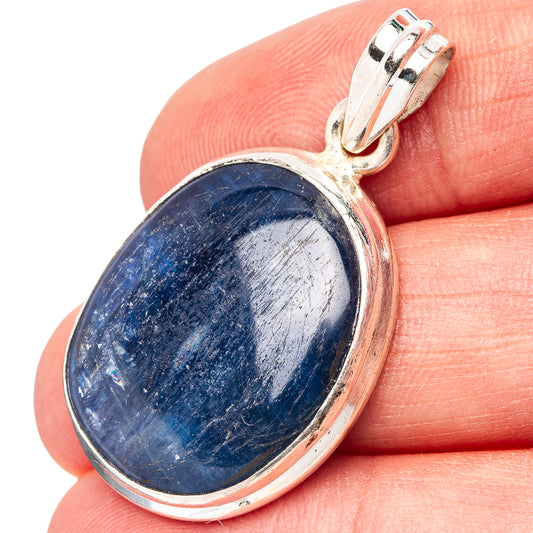 Kyanite pendant in .925 sterling silver with oval dark blue gemstone and loop bail