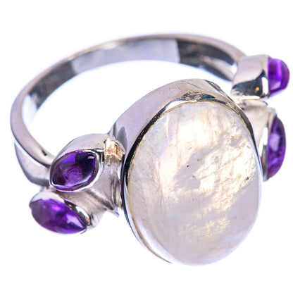 Rainbow Moonstone, Amethyst 925 Sterling Silver Ring Size 9