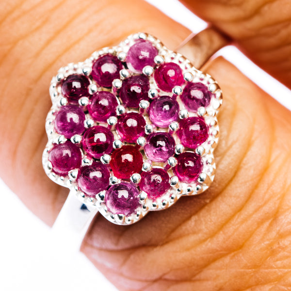 Burmese Ruby Cluster Ring Size 9 (.925 Sterling Silver)