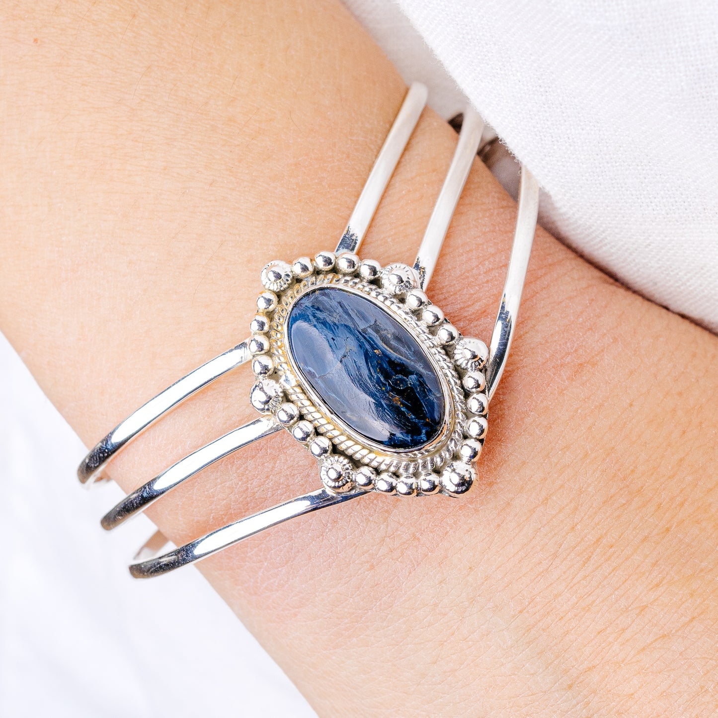 Pietersite Cuff Bracelet Adjustable (925 Sterling Silver) B90422