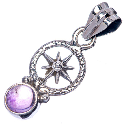 Amethyst dainty sterling silver pendant with starburst center and round purple stone
