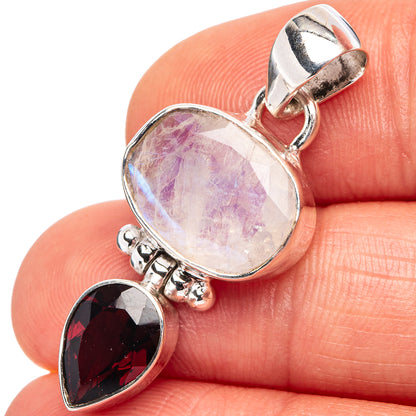 Faceted Rainbow Moonstone Pendant 1 3/8" (.925 Sterling Silver)