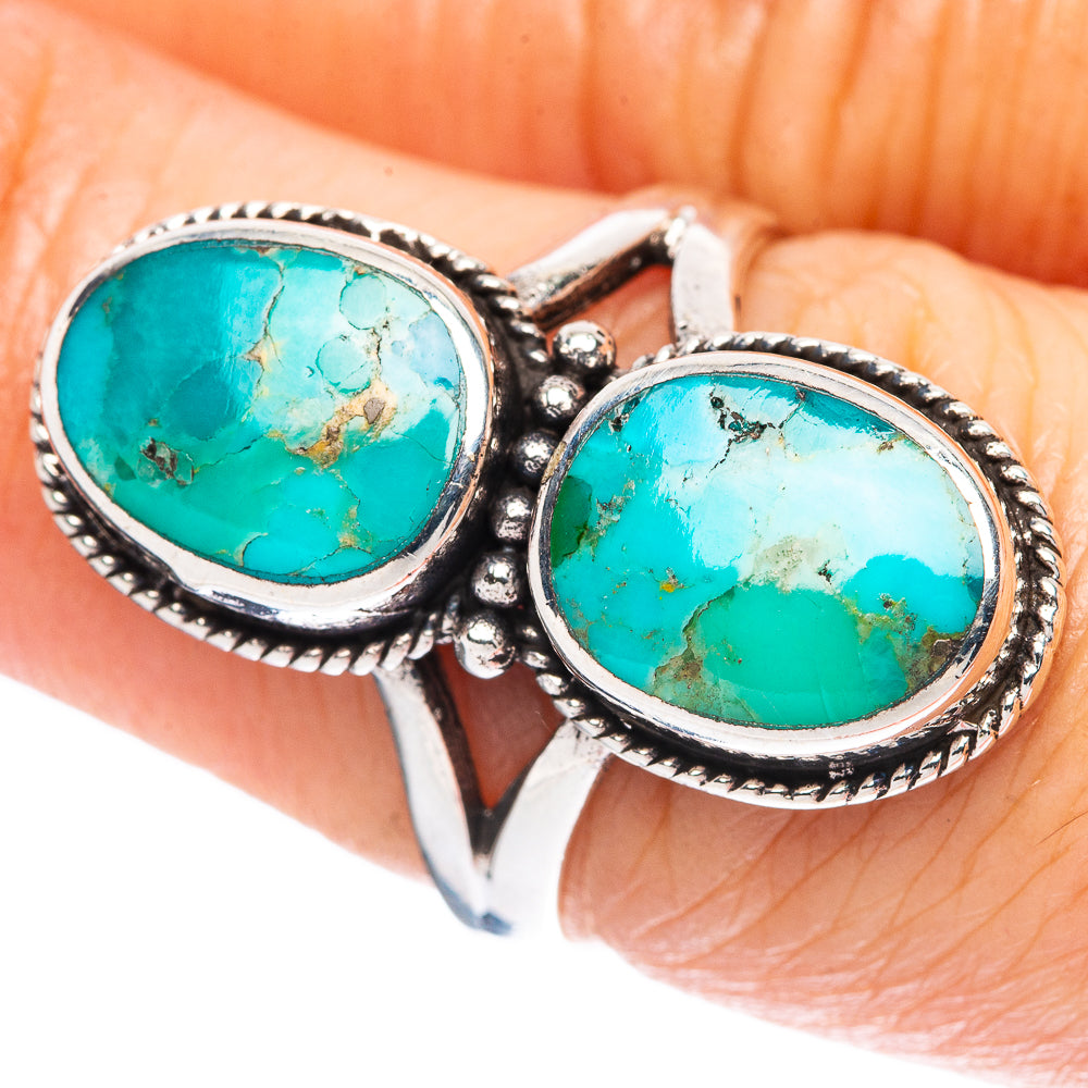 Turquoise double-stone ring in sterling silver, oval stones with bezel setting
