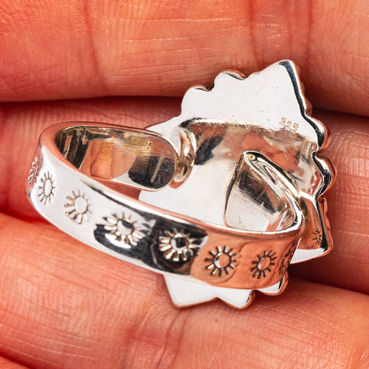 Exclusive Southwestern Style Hubei Turquoise Ring Size 8 Adjustable (.925 Sterling Silver)