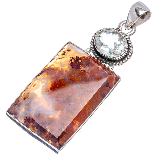 Sterling silver pendant with rectangular brown plume agate and clear oval top stone