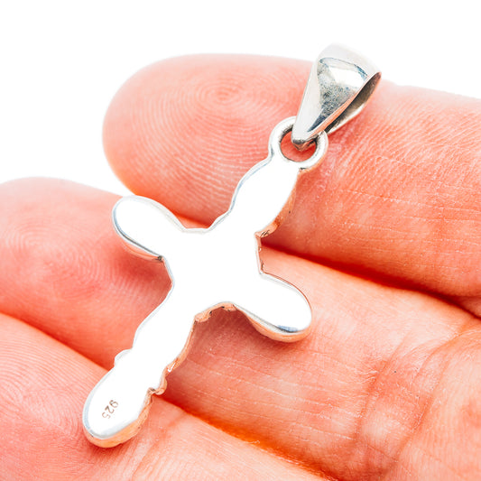 Southwestern Style White Buffalo Turquoise Cross Pendant 1 5/8" (.925 Sterling Silver)