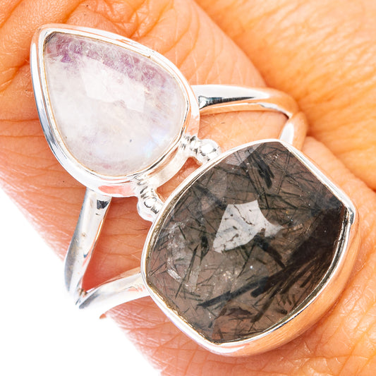 Tourmalinated Quartz, Rainbow Moonstone Ring Size 9 (925 Sterling Silver) R7089