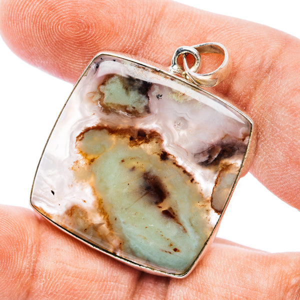 Sterling silver square pendant with multicolor aquaprase stone bezel