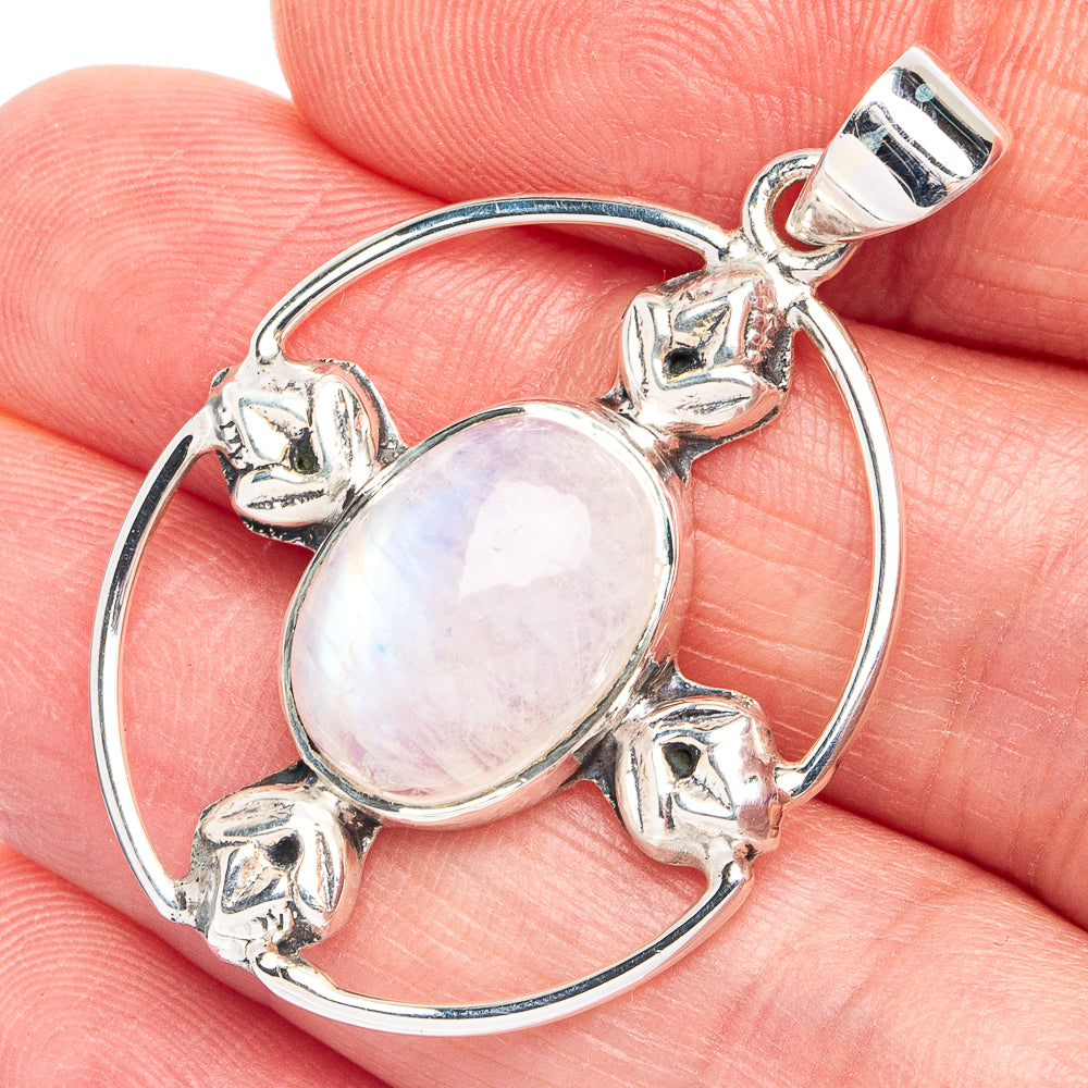Premium Rainbow Moonstone Pendant 1 1/2" (925 Sterling Silver) P45041