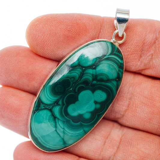 Premium Malachite Pendant 2 1/8" (.925 Sterling Silver)