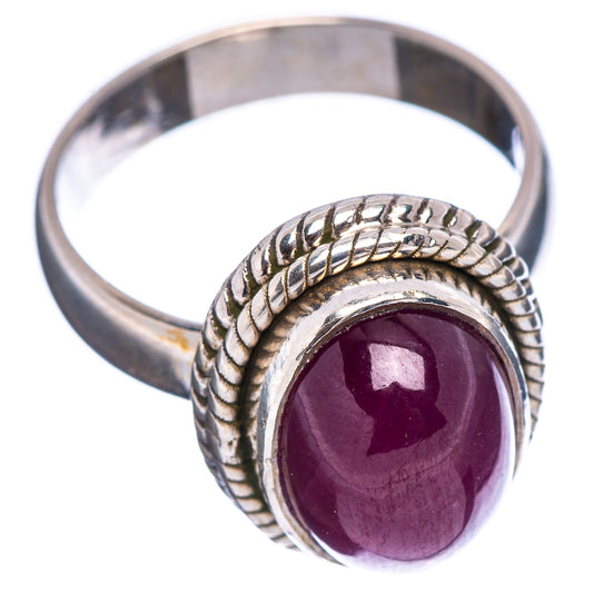 Oval purple ruby on .925 sterling silver ring with textured rope edge, size 6.75