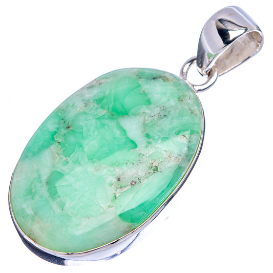 Oval mint-green variscite cabochon pendant in .925 sterling silver bezel