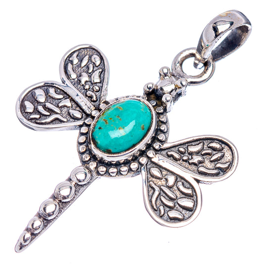 Turquoise oval dragonfly pendant in .925 sterling silver with textured wings and bail
