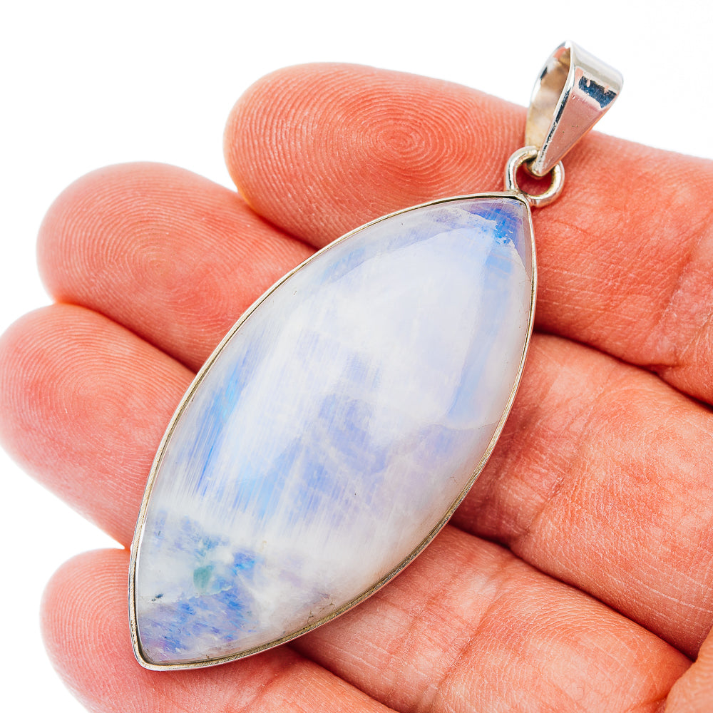 Huge Premium Rainbow Moonstone Pendant 2 3/8" (.925 Sterling Silver)