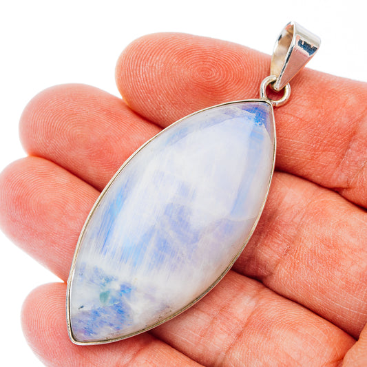 Huge Premium Rainbow Moonstone Pendant 2 3/8" (.925 Sterling Silver)