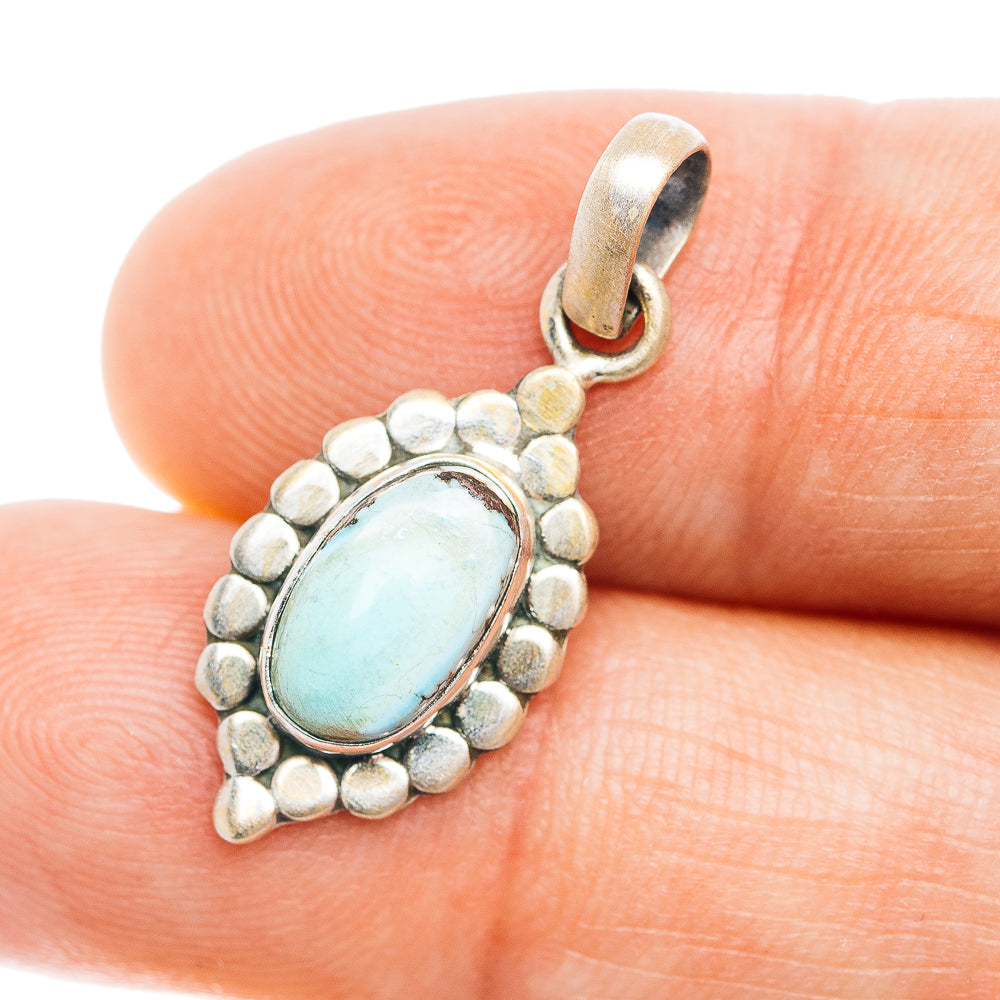 Southwestern Style Sonoran Blue Turquoise Pendant 1 1/8" (.925 Sterling Silver)