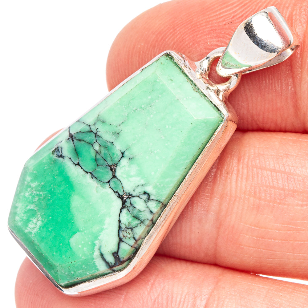 Sterling silver pendant with rectangular green variscite stone and silver bezel