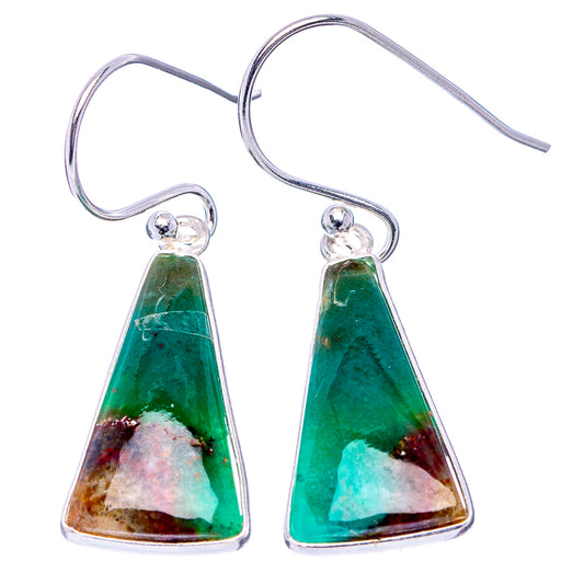 Bloodstone dangle earrings with .925 sterling silver wire hooks and faceted triangular green stones