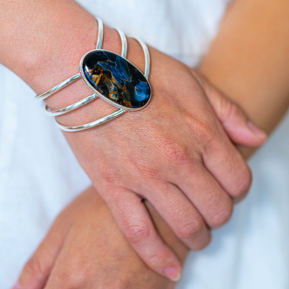 Pietersite 925 Sterling Silver Cuff Bracelet Adjustable