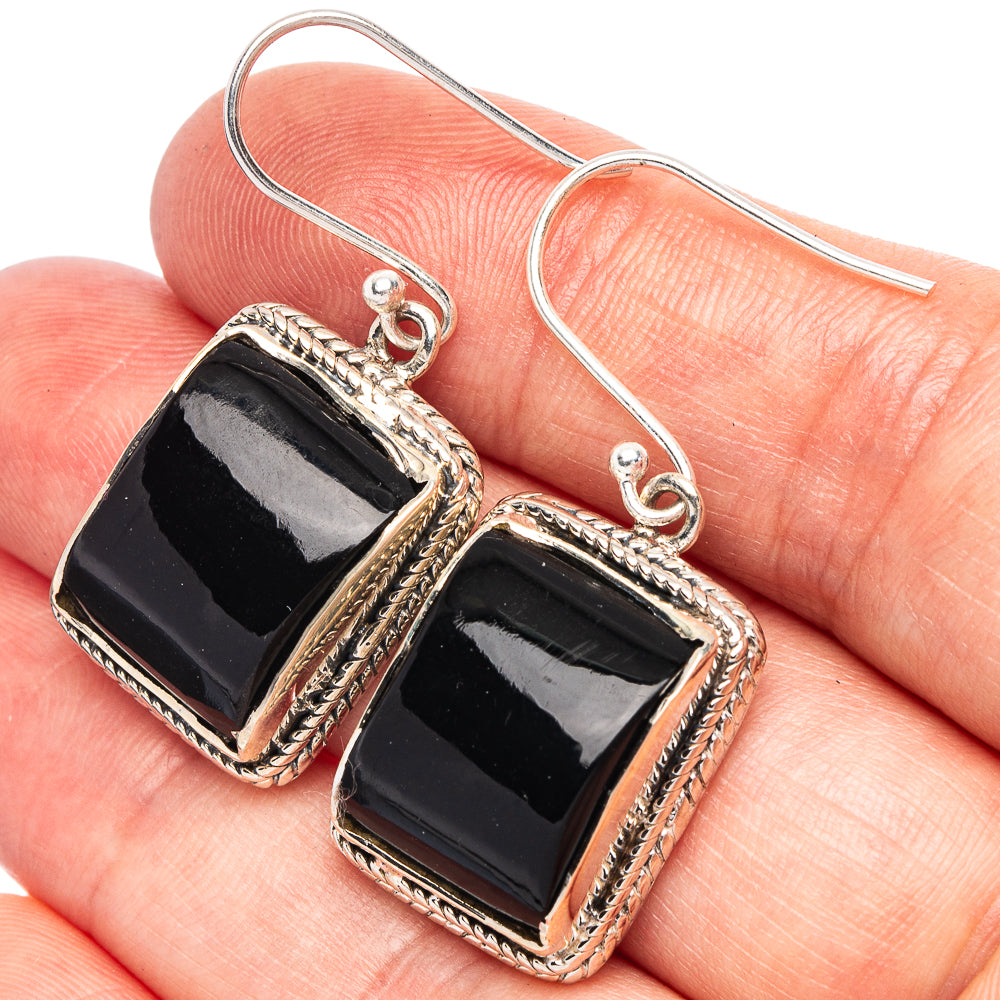 Black Onyx 925 Sterling Silver Earrings 1 1/2" (925 Sterling Silver) E2105