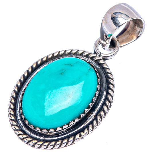Oval turquoise cabochon pendant in .925 sterling silver with rope-edge bezel