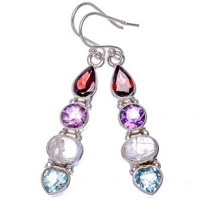 Rainbow Moonstone, Amethyst, Garnet, Blue Topaz Earrings 1 7/8" (925 Sterling Silver) E433077